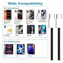 這款 USB-C 轉 USB-C 數據線兼容多款配備 Type-C 接口的智慧型手機和藍牙耳機，適用於桌面辦公、車用和戶外活動。兼容 17、16 和 15 系列（包括 Plus、Pro 和 Max 機型），以及 S26、S25 Ultra、Galaxy S24 Ultra 和 S23 設備 - 炭黑色 - 查看 8