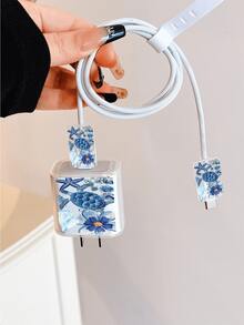 可愛海龜與花卉圖案充電線保護套，相容 20W Apple 充電器，極簡 Apple 充電器保護蓋，適用於 20W 15/16 Pro Max 充電線，防刮、防咬，相容 iPhone 13/14 Plus - 彩色 - 查看 2