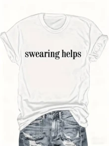 Frase divertida en inglés que expresa con humor la idea de liberar el estrés mediante palabras atrevidas en un estilo relajado y espontáneo camiseta de mujer casual cómoda y moderna para uso diario - Blanco - Ver 8