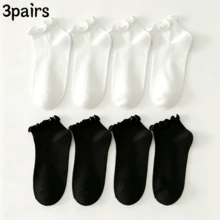 10 Pairs Women's Black & White Mixed Color Ruffle Trim Short Socks - Breathable, Odor-Resistant, Sweat-Absorbing Casual Socks For Students And Adults, Daily Wear And Gifts, Available In 1/3/5/10/20 Pairs - Multicolor - View 8