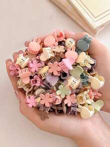 VBOOR 50 pièces/set Assortiment aléatoire de mini-pinces de style INS fraîches, fleurs pastel mates, lapins, accessoires pour cheveux en forme de cœur, multi-pack, doux pour les cheveux, convient pour le quotidien, les rendez-vous, les franges et les cheveux rebelles - Multicolore - Voir 2