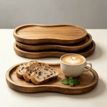 1/2/3pcs Set - Premium Oval Shaped Rosewood Tray - Dessert Serving Plate, Coffee Tray, Food Platter, Japanese Style Dessert, Coffee, Snack Fruit Main Plate, Decorative Tray, Durable Wooden Display Plate, Tableware, Table Centerpiece, Ideal Choice For Home Decor And Kitchen Storage, Holiday Gift, Patio, Kitchen Accessories - Brown - View 2