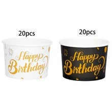 10pcs/20pcs/40pcs White Black Birthday Paper Bowls, Black And Gold/White And Gold Happy Birthday Print Snack Cups, Gold Foil Dessert Ice Cream Cups For Birthday Party,Baby-Shower,Festival,Events Men Women - Multicolor - View 8