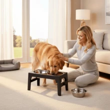 Bát ăn và uống nước cho thú cưng có thể điều chỉnh độ cao, bằng thép không gỉ, có bảo vệ cổ bát. - 1 lít - Xem 2