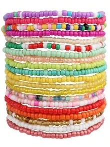 6pcs/11pcs/20pcs Mixed Color Rice Bead Bracelet & Anklet Set, Suitable For Girls Daily, Party, Evening, Festival, Beach, Travel Outfits Accessories - Multicolor - View 10
