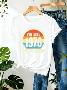 Gráfico retro con colores cálidos que simboliza la energía del verano y celebra el año 1976 con un toque nostálgico lleno de optimismo camiseta de mujer edición limitada casual vintage moderna - Blanco - Ver 8