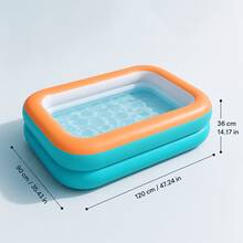 1件耐用PVC充氣游泳池，47.24英吋長方形戲水池，加厚柔軟側邊，快速安裝排水，可折疊便攜夏季水上遊戲池，適用後院、露台、花園、戶外放鬆、家庭娛樂、夏季派對禮物 - 彩色 - 查看 2