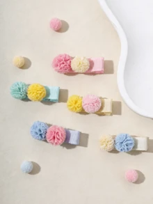 5pcs/Set Jepit Rambut Bola Bulu Lucu Warna Campuran, Lembut di Rambut, Hadiah Sempurna untuk Anak Perempuan - MultiWarna - View 1