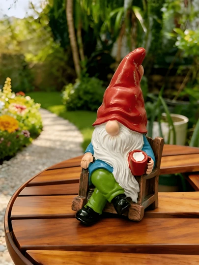 1pc Sitting Gnome Rocking Chair Statue, Suitable For Garden, Lawn, Potted Plants, Patio, Porch, Furniture Decor, Funny Hippie Decor, Great Gift, Room Decor, Handcraft, Resin Sculpture, Vase Decor, Gardening, Tabletop Decor, Cafe, Bookshelf, Modern Decor, Home Accent, Shelves Decor, Dining Table Centerpiece, Living Room Decor, Abstract Art Statue Decor, Dining Room Centerpiece