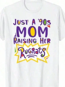 Coloridas letras retro celebrando a una madre con espíritu alegre de los años noventa que cuida con amor a sus pequeños camiseta de mujer casual cómoda ideal para uso diario - Blanco - Ver 8