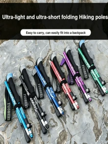 Lightweight, Foldable Aluminum Alloy Trekking Poles With Anti-Shock System - Telescopic And Adjustable For A Comfortable Grip; Unisex Design Suitable For Hiking, Mountaineering, Outdoor Adventures, Camping, Travel, Walking, Trail Running, And Skiing. - Multicolor - View 3