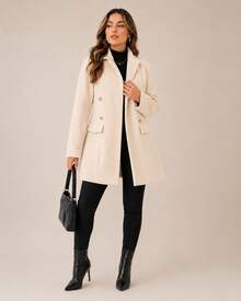 Women's Premium Structured Elegant Wool Overcoat With Fitted Waist For Winter - 奶油色 - 查看 4