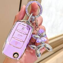 Bao đựng chìa khóa xe hơi kèm móc khóa hình chú chó con, móc khóa đính đá, giá đỡ chìa khóa xe hơi, phù hợp với chìa khóa điều khiển từ xa thông minh Lavida Golf. - kiểu cún con - Xem 2