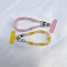 1 pieza Nueva cadena colgante con columna de agua con cuentas, colgante de funda de teléfono y llavero, correa de muñeca con cuentas para teléfono, pulsera de cristal hecha a mano con cadena, elegante cordón corto para teléfono, accesorio de cadena colgante para bolso y llavero - Multicolor - Ver 5