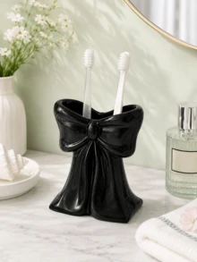 1 pieza Soporte para cepillo de dientes con lazo negro, organizador de taza de baño con cinta linda, decoración de tocador estética, soporte para cepillo de dientes de estilo nórdico, accesorio de baño moderno para el hogar, dormitorio, apartamento - Multicolor - Ver 4