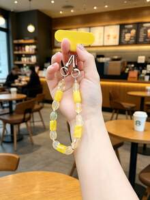 1 pieza Nueva cadena colgante con columna de agua con cuentas, colgante de funda de teléfono y llavero, correa de muñeca con cuentas para teléfono, pulsera de cristal hecha a mano con cadena, elegante cordón corto para teléfono, accesorio de cadena colgante para bolso y llavero - Multicolor - Ver 2