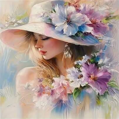 New 5D DIY Diamond Painting Kit - Floral Girl, Acrylic Diamond Art Mosaic Craft, Home Decor For Living Room, Bedroom, Ideal Holiday Gift, Frameless
