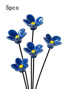 5/10pcs Set Forget-Me-Not Ceramic Flowers, Handcrafted Fade-Resistant Pottery Decor. Suitable For Indoor/Outdoor Use – Perfect Gift For Valentine's Day, New Year, Easter. Seasonal Decoration, Home Decor, Artistic Home Accents, Preserved - Blue - View 6