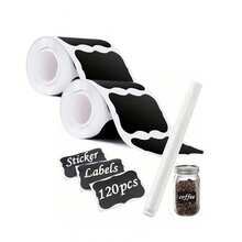 120pcs Reusable Waterproof Black Wave Pattern Labels/Stickers For Kitchen Food Storage Containers, Jars, Spices, With 1pc White Chalk Marker Pen - Multicolor - View 18
