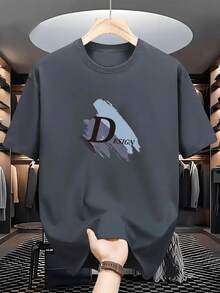 Men's Short-Sleeved T-Shirt With A Minimalist Print Of Creative Brushstrokes And Artistic Motifs. Distinctive Design Style With A Modern Aesthetic. Made From Polyester Fiber, Suitable For Outdoor Activities. Durable, Breathable, And With A Regular Fit. Modern, Casual, And Versatile. - 灰色 - 查看 12