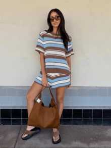Women's Minimalist Elegant Knit Two Pieces Set, Casual Chic Style, Spring/Summer - Multicolor - View 4