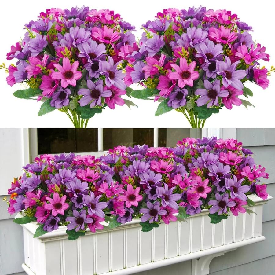 ArtiEleg 1/2/4 bó hoa cúc Gerbera nhân tạo, hoa cúc Gerbera màu tím và hồng sống động như thật - Hoa giả chất lượng cao, thích hợp trang trí căn hộ, bình hoa nhà thuê, bàn phòng khách, văn phòng và sân hiên ngoài trời mùa xuân.