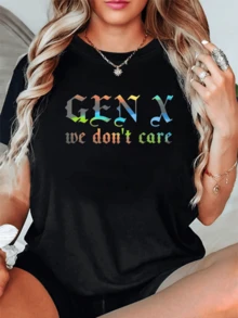 Gen X muestra actitud independiente y despreocupada esta camiseta de mujer es perfecta para expresar tu personalidad con un estilo audaz que refleja la esencia de tu generación haciendo una declaración de moda moderna ideal para el uso diario con un mensaje divertido y juvenil. - Negro - Ver 8