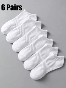 6 Pairs White Thin Casual Socks, Breathable & Comfortable For Summer, Unisex For Daily, Home, Travel & Business Wear - White - View 1