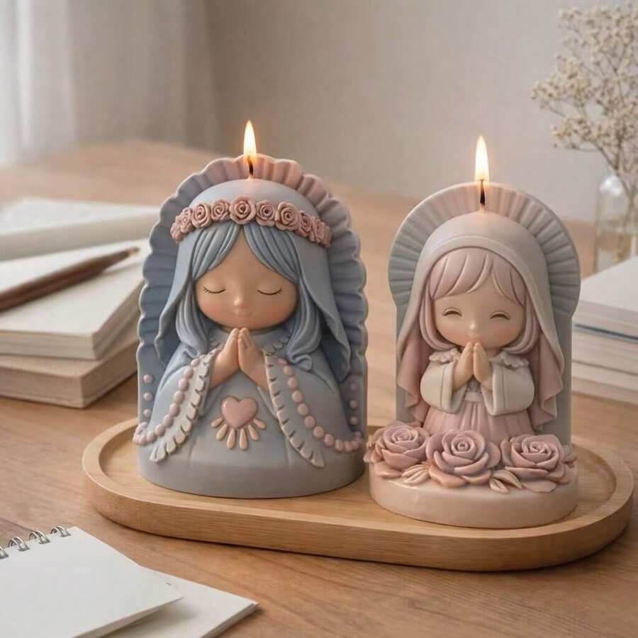 1pc Prayer Girl Candle Silicone Mold, Retro Romantic Girl Shape DIY Handmade Candle Mold, Creative Home Decor Mold For Plaster, Resin, Wax Crafts - A-White - View 1