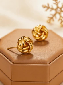 Luxury Vintage Twisted Knot Gold Ear Studs - Studs - View 1