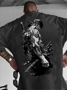 Men's T-Shirt With Anime Character Graphic Design, Crew Neck, Casual Black, Comfortable Regular Fit, Ideal For Everyday Wear, Urban Fashion T-Shirt, Detailed Design. Loose-Fitting, Casual, And Versatile T-Shirt. - 黑色 - 查看 5