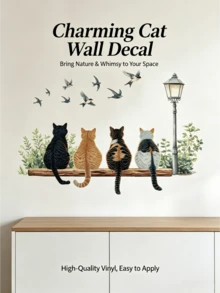 Healing Cat Silhouette Waterproof Oilproof Wall Sticker, 4 Different Floral Patterns, Warm And Healing Atmosphere, Kitchen/Bathroom Tile Renovation Tool, Cute Pet Warm Self-Adhesive Wall Decor Sticker - Wall Stickers - View 1