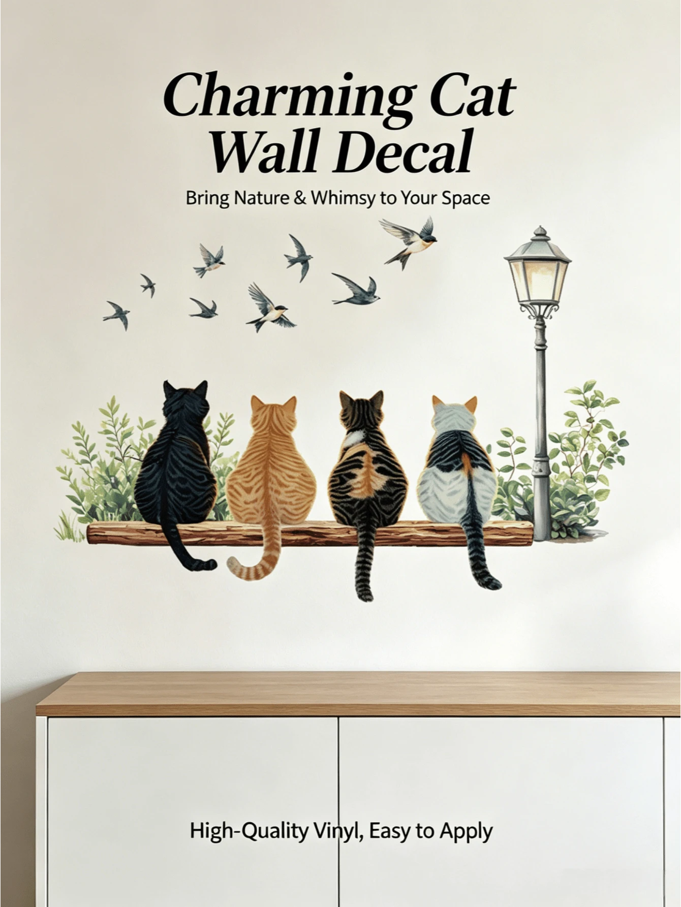 Healing Cat Silhouette Waterproof Oilproof Wall Sticker, 4 Different Floral Patterns, Warm And Healing Atmosphere, Kitchen/Bathroom Tile Renovation Tool, Cute Pet Warm Self-Adhesive Wall Decor Sticker - Wall Stickers - View 1