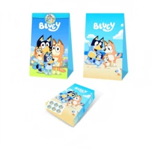Bluey 1套/12入主題派對禮物袋附貼紙，卡通狗狗家族禮物紙袋，Bingo and Friends 系列，適合兒童主題生日派對，好禮袋填充物、生日贈品與派對裝飾用品 - 彩色 - 查看 5