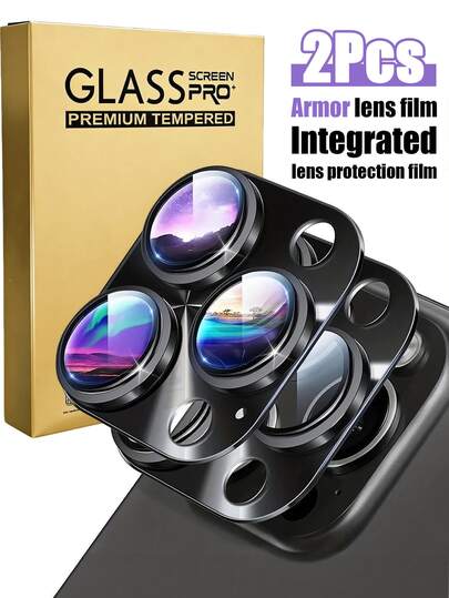 2 pièces, Protecteur d'écran en verre et métal intégré noir pour objectif de caméra, convient pour la série complète 17/16/16 Plus/16 Pro/16 Pro Max/15/15Pro/15 Plus/15 Pro Max/14/13/12/11, accessoires de téléphone portable