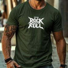 Men's Streetwear T-Shirt With Printed ROCK AND ROLL Music Band Design, Basic Style, Premium Fabric, For Everyday Wear. - Verde militar - Ver 1