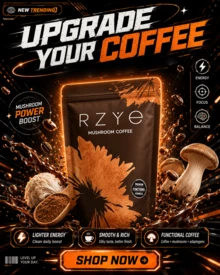 RZYE Best Seller Mushroom Coffee 3-Pack – 6 Adaptogenic Mushrooms Blend | Natural Energy, Mental Clarity & Digestive Health | Smooth Focus Without Jitters | Coffee Alternative For Morning Boost Or Afternoon Pick-Me-Up | Limited Time – Buy 3 & Save Big - Mushroom Coffee - View 1