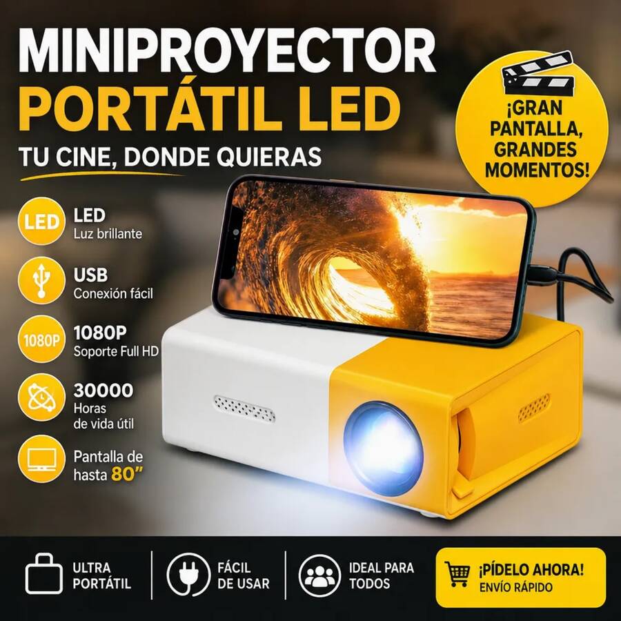 Mini Projector WiFi Portable Movie Projector 1080P, Phone Screen Can Be Mirrored to Video Projectors via WiFi, Compatible with Smartphone/Tablet/Laptop/TV Stick/PS/USB Drive
