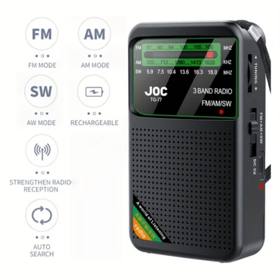 1 chiếc radio cầm tay kiểu cổ điển, hỗ trợ băng tần AM/FM/SW, kích thước nhỏ gọn thích hợp sử dụng trong nhà/ngoài trời, tích hợp loa và jack cắm tai nghe, lý tưởng cho hoạt động ngoài trời, dung lượng pin: 3.7V 500mAh 1.85Wh