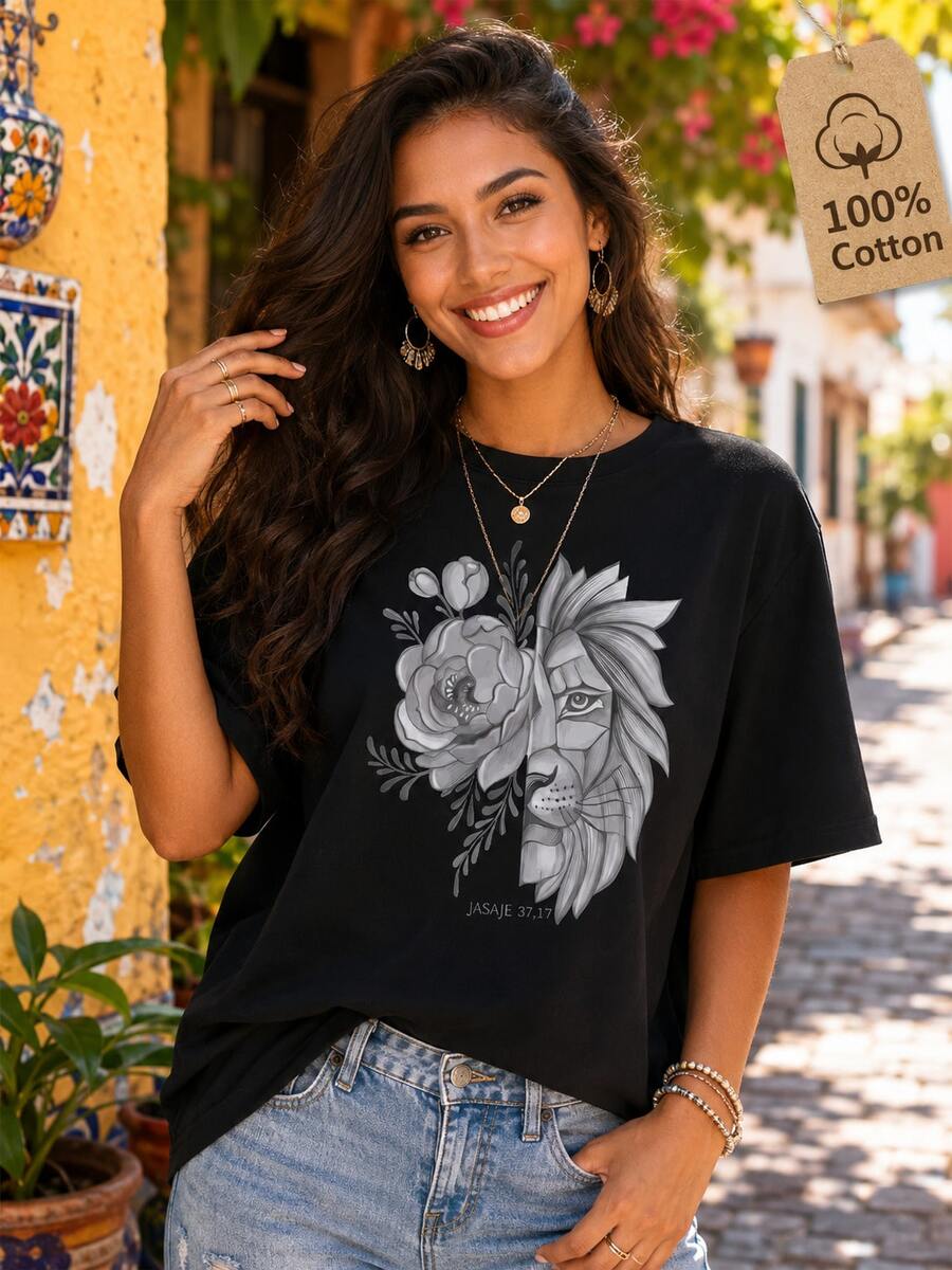 Playera de mujer 100% algodón transpirable, estampado floral con hojas, manga corta cuello redondo, corte cómodo para primavera verano | playera floral mujer, camiseta algodón flores, blusa casual transpirable - Negro - Ver 1