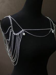 Bohemian Sexy Multi-Layer Fringe Rhinestone Shoulder Chain Body Jewelry For Women, Banquet Party - Silver - View 5
