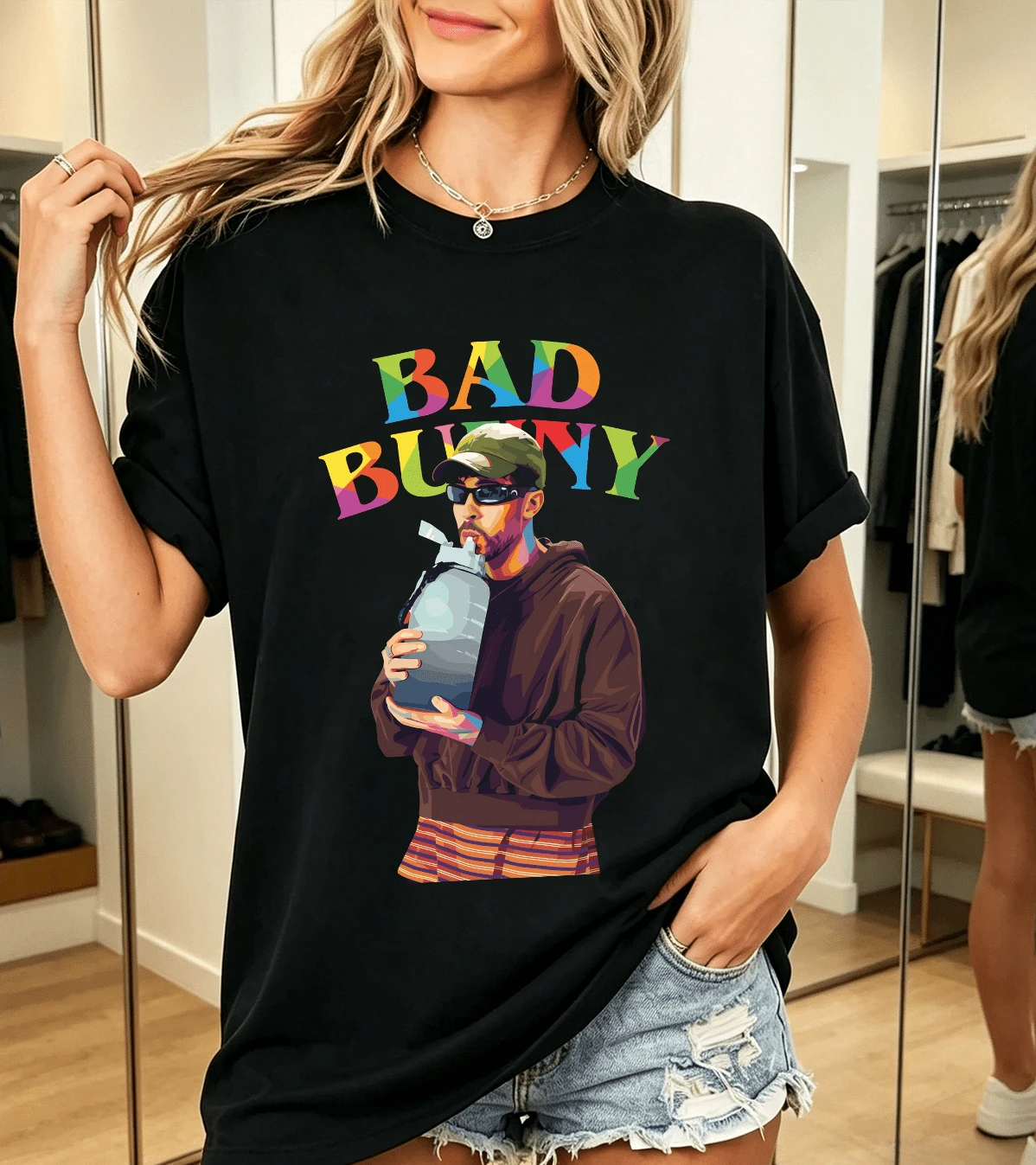Bad Bunnys Women's T-Shirt 100% Cotton Pop Art Style - Black - View 1