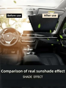 1 pieza Parasol retráctil para coche de fácil instalación - Protección UV y aislamiento térmico, cortina adhesiva para ventana - Parasol retráctil automático para coche - Ver 2