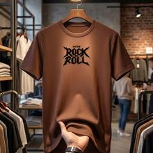 Men's Streetwear T-Shirt With Printed ROCK AND ROLL Music Band Design, Basic Style, Premium Fabric, For Everyday Wear. - 棕色 - 查看 2