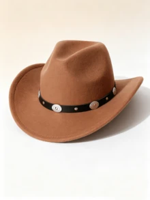 1pc Women's , Western Cowboy Solid Color Heart-Shaped Crown Rolled Brim Felt, Decorated With Silver Chain Circle, Suitable For Outdoor Party, Performance, Hiking, Unisex Versatile Style - Multicolor - View 16
