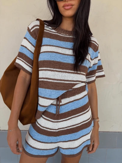 Women's Minimalist Elegant Knit Two Pieces Set, Casual Chic Style, Spring/Summer