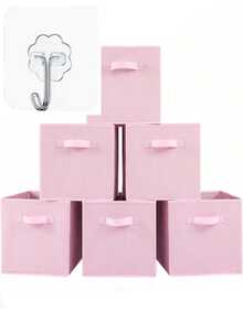 1/3/6pcs Pink Foldable Clothes Storage Boxes Without Lid, Durable Breathable Non-Woven Fabric Stackable Closet Organizer Bins, Space-Saving Collapsible Storage Boxes For Home, Apartment, Dorm Daily Use - Pink - View 11