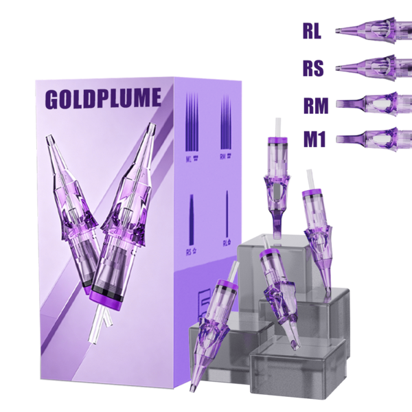Gold Plume 50Pcs Mixed Tattoo Cartridge Needle Assortment Disposable Round Liner Curved Round Magnum Tattoo Needles RL RM RS M1 Multiple Styles Membrane Tattoo Needle Cartridge Tattoo Art Creation Tools Tattoo Equipment Accessories Festival Daily Gift Choice