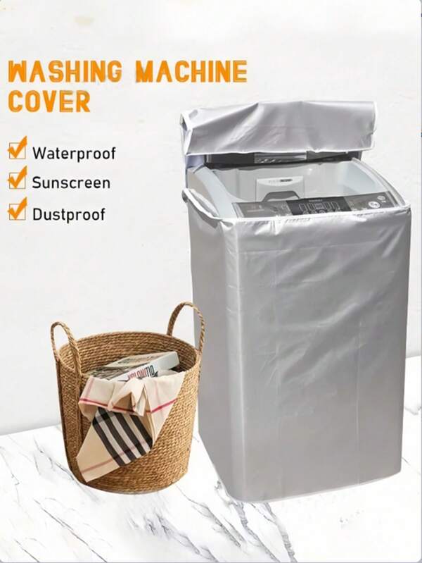 1pc 86/90/95/103cm Silver Washing Machine Dust Cover, Oxford Cloth Material, Waterproof, Sunproof, Dustproof, Suitable For Automatic Drum Washing Machine, Thick Zipper Foldable Washing Machine Cover Storage Bag