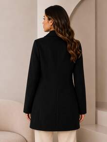 Women's Premium Structured Elegant Wool Overcoat With Fitted Waist For Winter - 黑色 - 查看 2